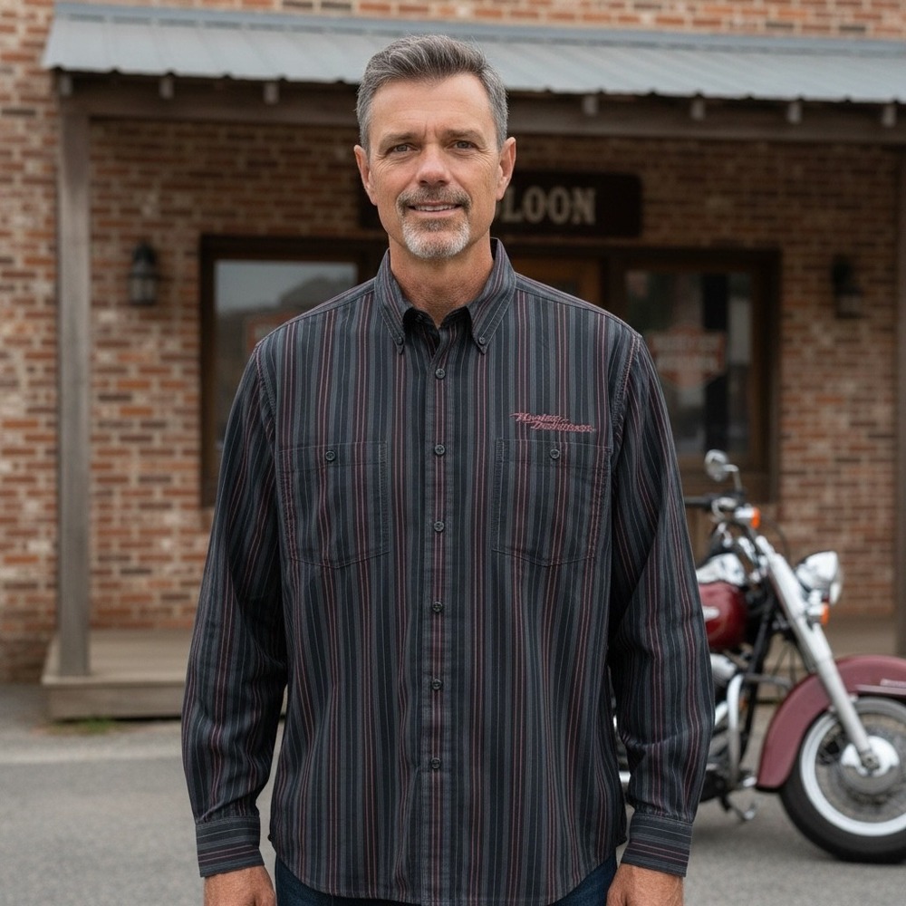 Harley-Davidson Mens XL Pinstripe Long Sleeve Button Down Shirt Black Red 2816